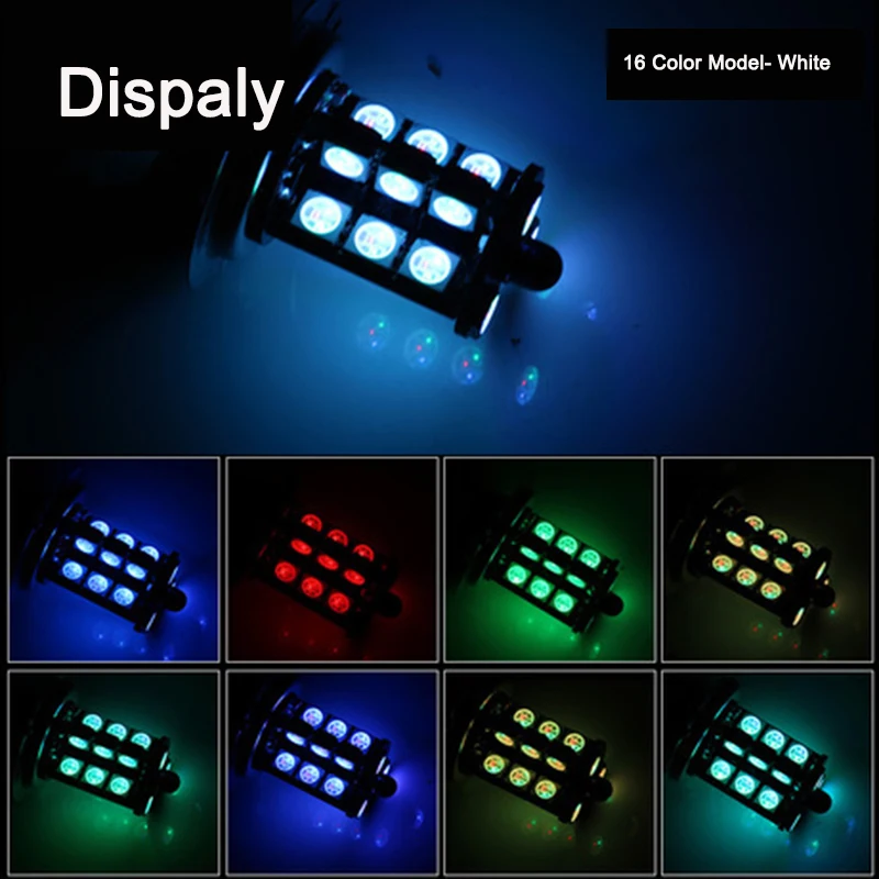 2 шт. RGB светодиодный 5050 27SMD H4 H7 H8/11 9005 9006 Лампа с пультом дистанционного управления