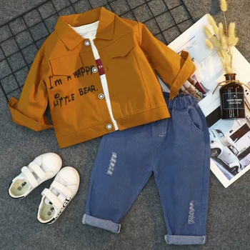 

Autumn Children's Clothing Kids Cotton Coat Gentleman Casual Boys Suit Jacket + Jeans Pants 2pcs/sets Infant Suit Boys Outfits