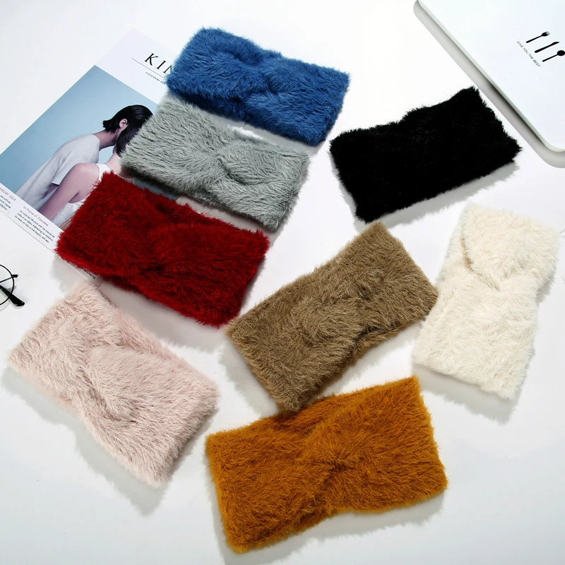 Зимние мягкие теплые плюшевые шерстяное переплетенными лента для волос женщин
