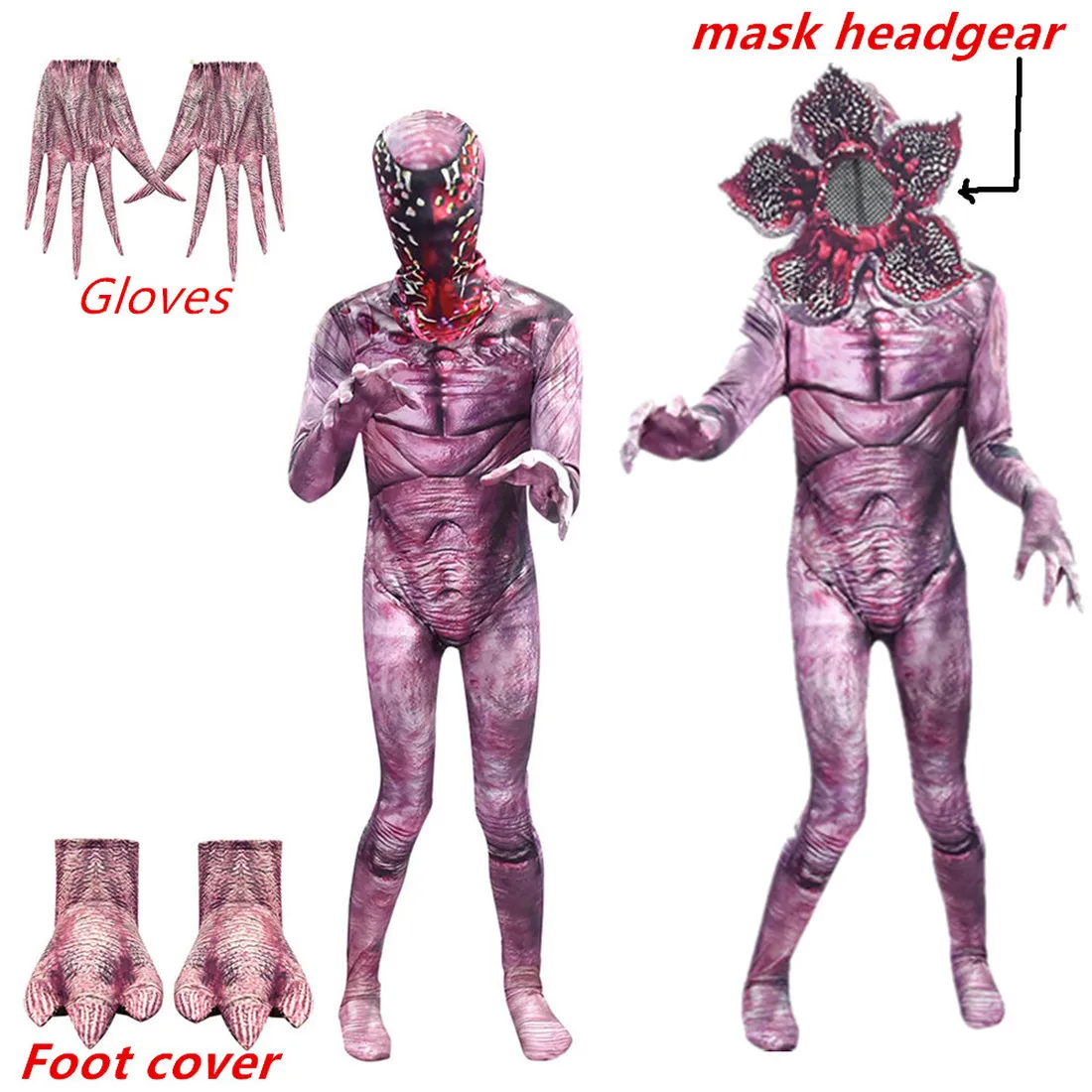 Halloween costume for kids Stranger Things 3 Demogorgon Scary Fortress Cosplay Costume Carnival Party Creepy Clothes+Mask+gloves
