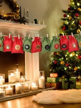 

24PCS 10*14CM Christmas Advent Calendar Sack Gift Bags For Christmas Countdown