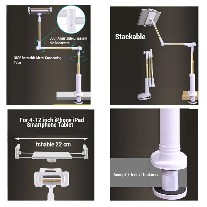 4-12 дюймов, держатель для мобильного телефона, планшета, крепление для iPad Mini Air, samsung, длинная рука, ленивая кровать, стол, кронштейн, подставка, 360 градусов