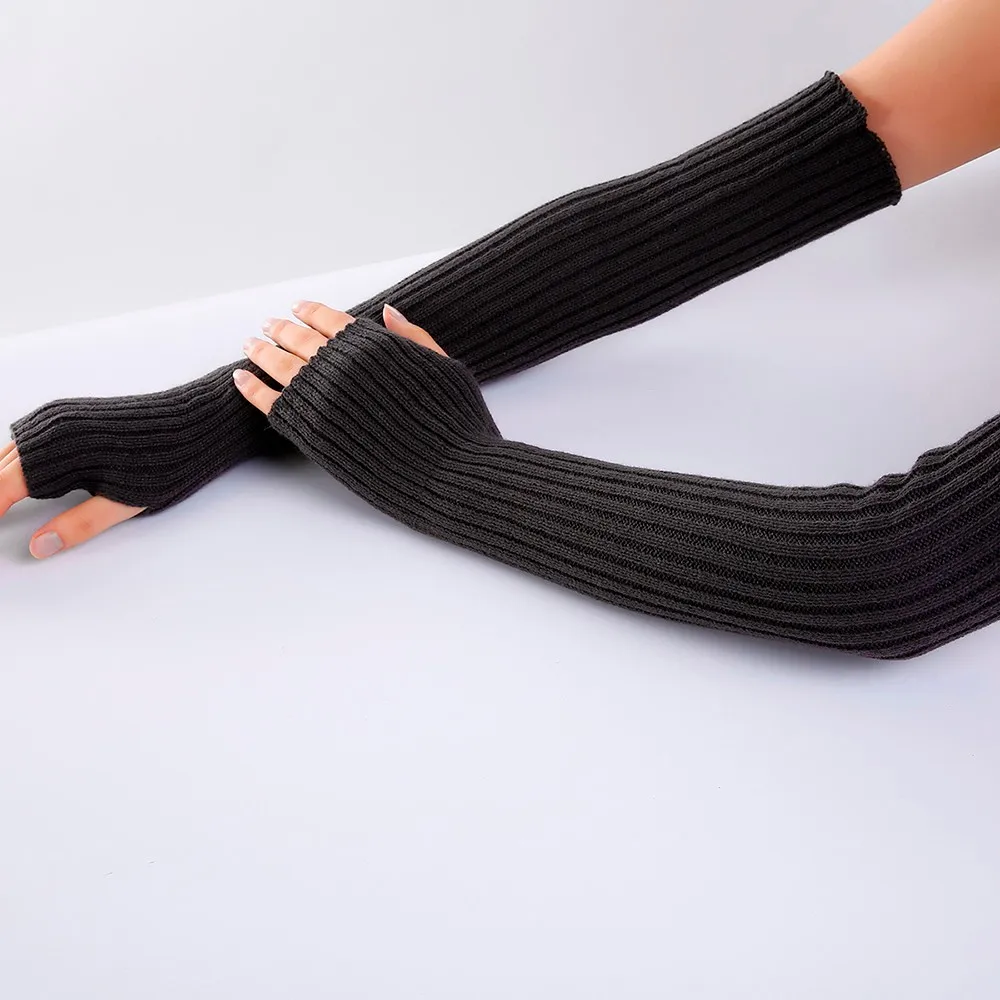 

Stretch Knit Mittens Women long Gloves for Winter Wrist Arm Warmer Mangas Solid Touch Screen Long Fingerless Gloves guantes 2019