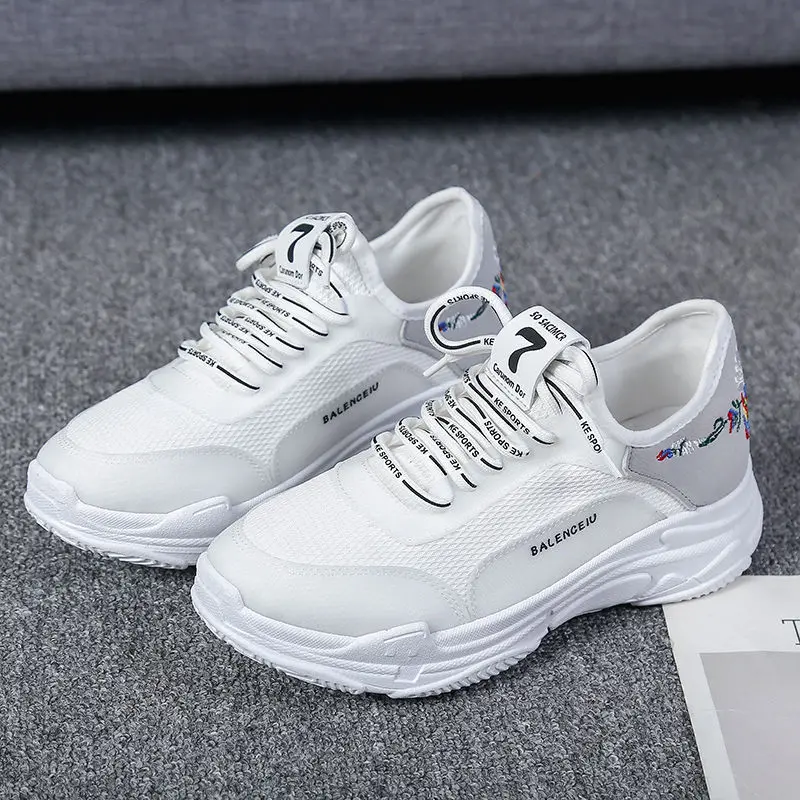 

Breathable Athletic Shoes Spring And Summer 2019 New Style Korean-style Versatile Women's Lace-up White Thick Bottomed Network S
