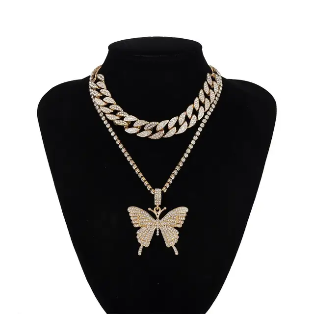 Купить 3 шт искрящийся кристалл паве бабочка кулон ожерелье 3d модные картинки цена