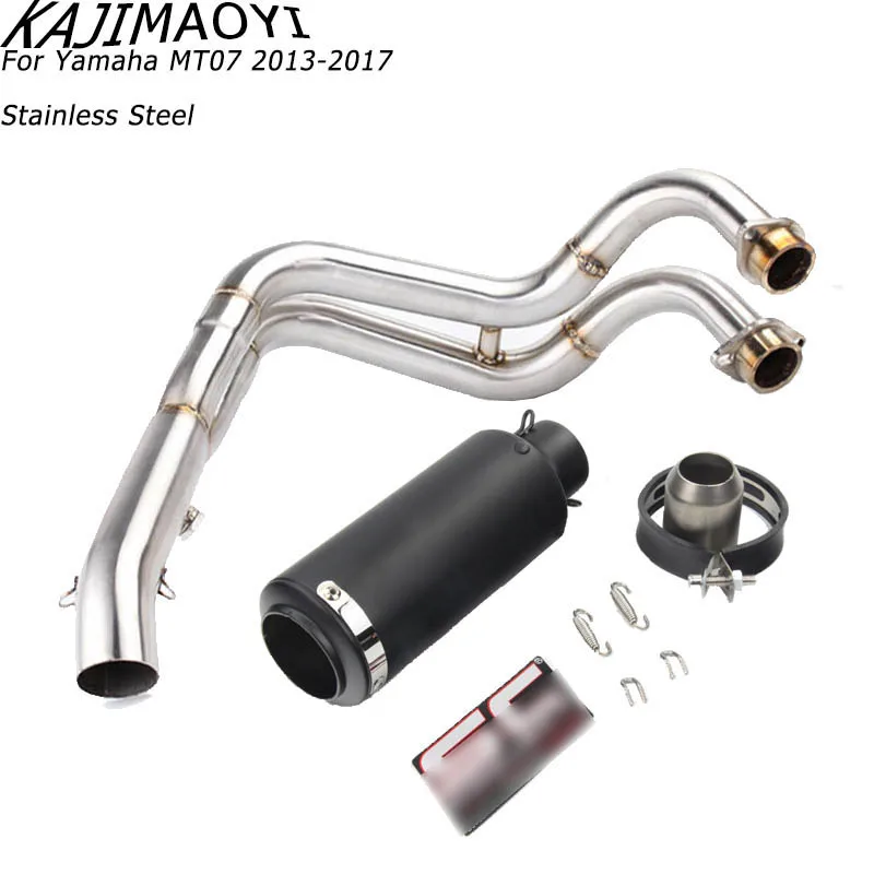 KAJIMAOYI Motorcycle мотоцикл полная выхлопная система слипоны трубы углеродного волокна выхлопной глушитель для Yamaha MT07 FZ07 - Цвет: I Stainless
