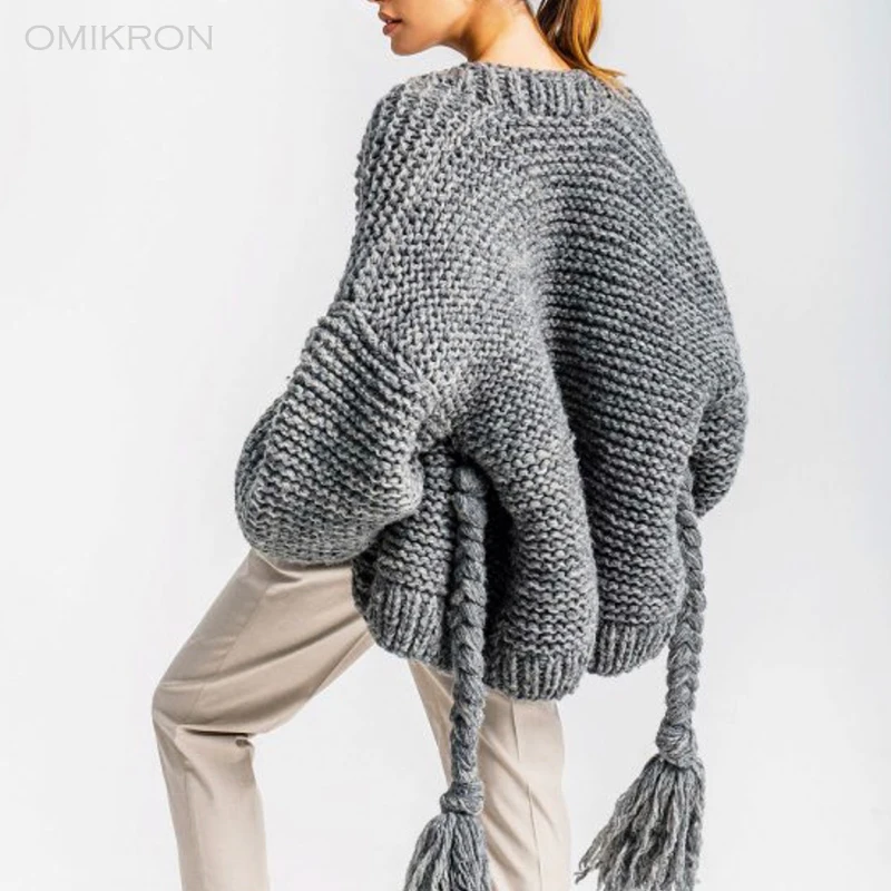 OMIKRON, новинка, модные женские однотонные с длинным рукавом, открытый шов, Повседневные вязаные женские зимние свободные кардиганы, Свитера с ремнями