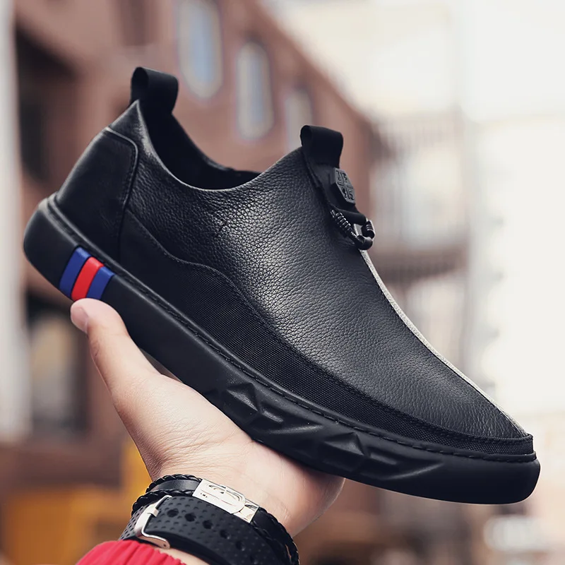 

2019 Autumn And Winter New Style Men Casual Versatile han ban xie Sub-Genuine Leather Trend Soft Leather White Shoes MEN'S Flat