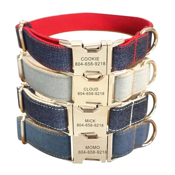 

Free Engraving Pet Collar Jean Faber Custom Puppy Cat Name ID Tag Adjustable Collars Lead Leash Set Personalized Dog Collars