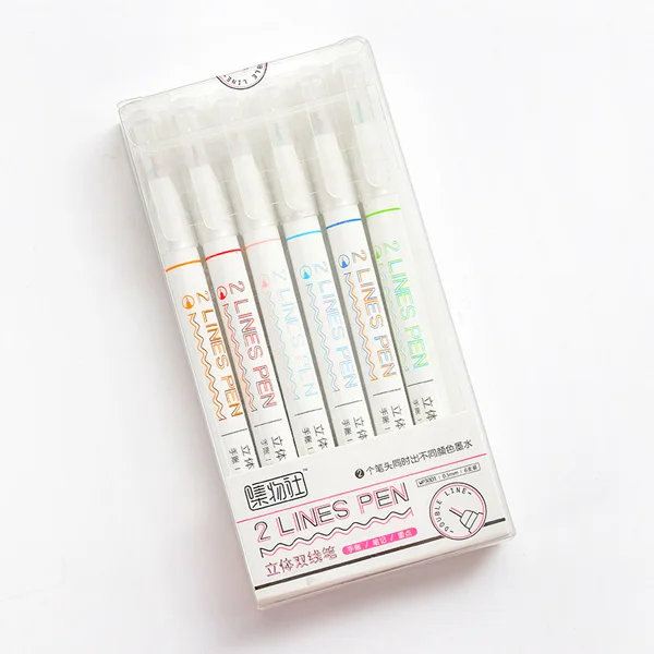 Двойная линейная маркерная ручка, маркерная кисть, манга, канцелярские принадлежности, маркер, ручка s kalem rotuladores de colores - Цвет: 6 pcs