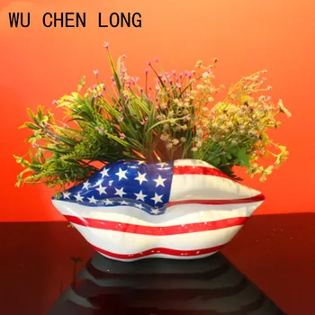 

WU CHEN LONG Modern Simple Creative Home Decor Sculpture Lip Vase Figurines Living Room Study Room Dining Office Statue A2295