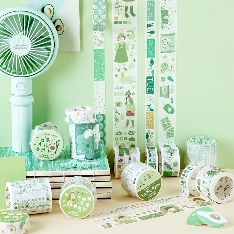

Green Life Series Girl's Avocado Bullet Journal Washi Tape Set Adhesive Tape DIY Scrapbooking Sticker Label Masking tapes
