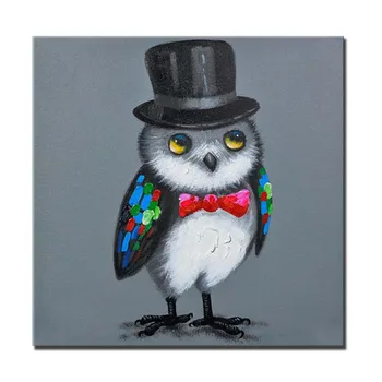 

Drop Shipping Hand Painted Lovely Owl Picture Cartoon Oil Painting Canvas Building Wall Picture Living Room Home Wall Art Decor