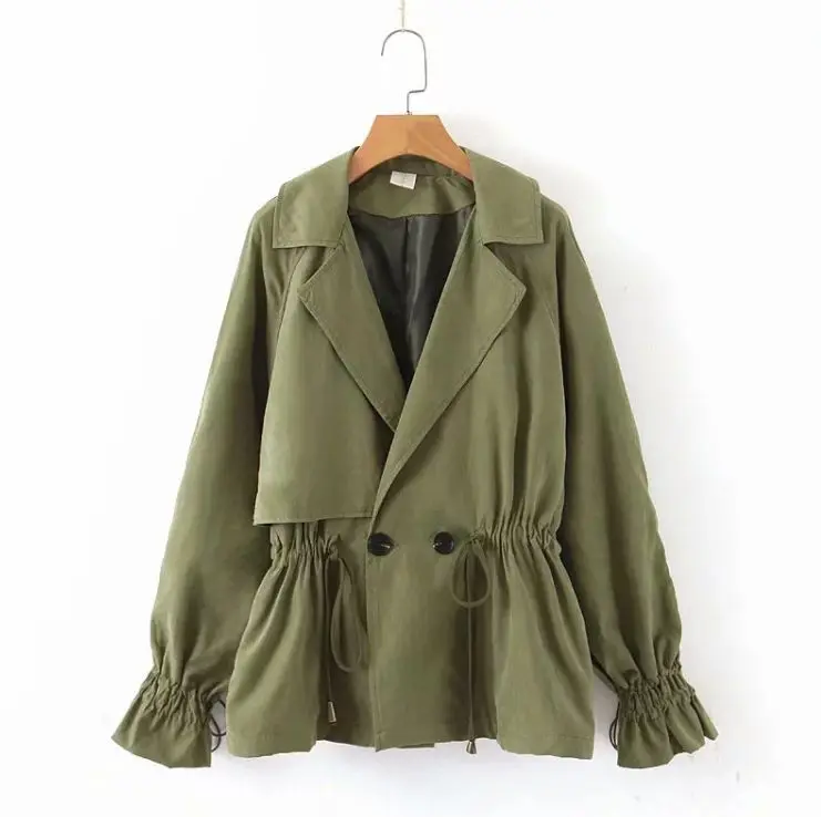 

HCBLESS 2019 autumn women's suit collar double-breasted drawstring waist short coat women's jacket