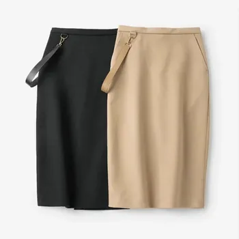

Autumn Winter Women's Skirt Solid Color Zipper Casual Lady Skirts with Pockets