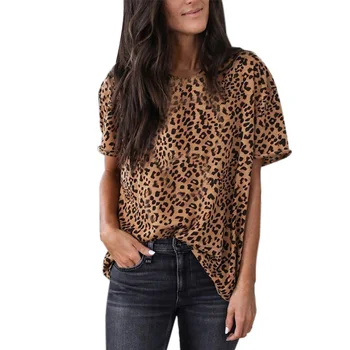 

New Style Summer Short Sleeve Top Women's Leopard Pattern Printed Casual Top Lady T Shirt