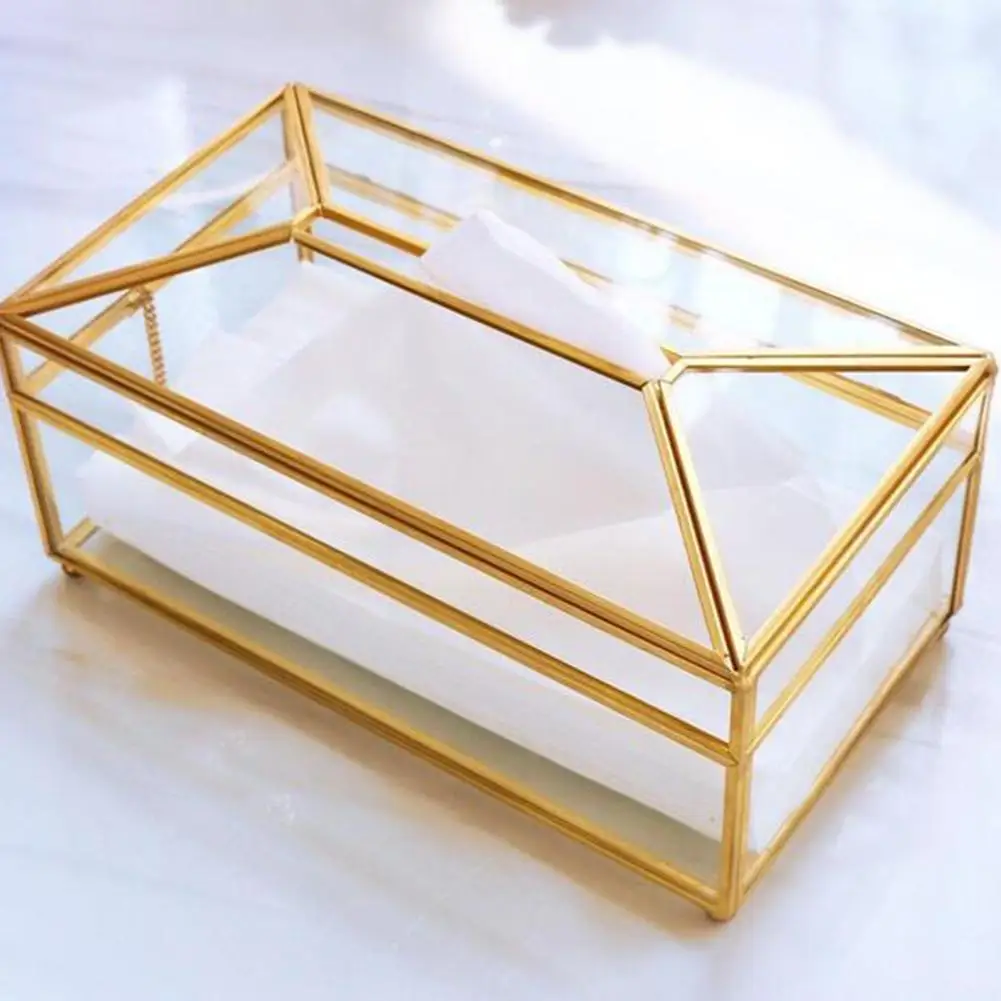 Европейская Золотая стеклянная Роскошная домашняя тканевая коробка для гостиной макияж коробка для салфеток шкатулка с зеркалом крышка коробка-держатель для салфеток