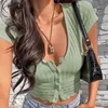 New Arrival Button Sexy Crop Top Women Ribbed Knit Korean Style Short Sleeve 2022 Fashion Casual Green Summer Tops Women Clothes ► Photo 1/6