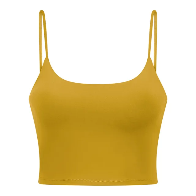 Solid Color Lulu Sport Tank Top Women Fitness Bra Yoga Vest No Rims With Chest Pad Butter Soft Beauty Back Half Sling Gym Clothe Golden Chrysanthemum