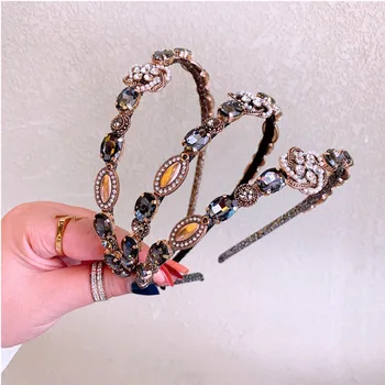 

Luxry Pearl Rhinestone Plum Hair Bands for Women Flash Crystal Headbands Fashion Flower Crown Retro Hair Accessories Jewelry