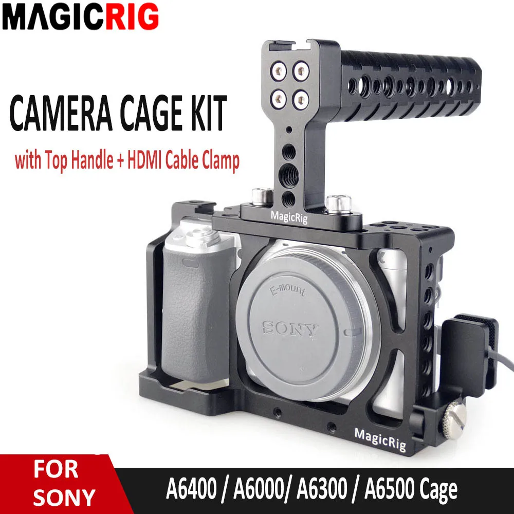 

MAGICRIG DSLR Camera Cage with Top Handle + HDMI Cable Clamp for Sony A6400/A6500/A6300/A6000 to Mount Microphone Monitor Flash
