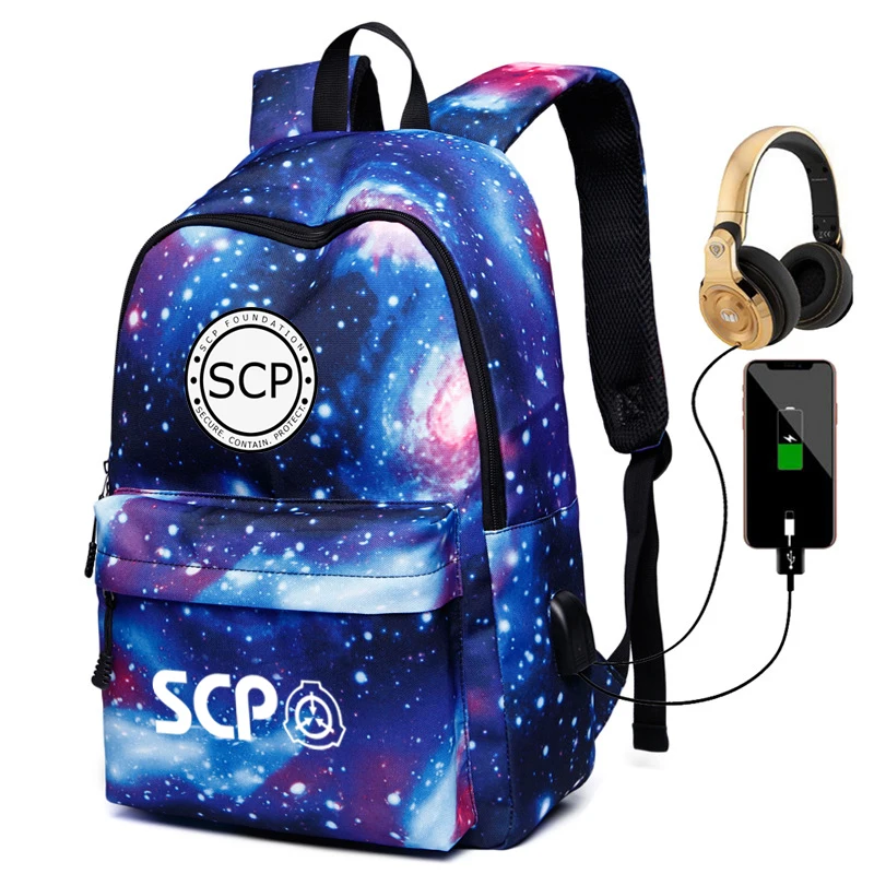 SCP Galaxy Рюкзак с usb-портом школьные рюкзаки для девочек мужские USB зарядка наушники чехол для домкрата Холст Дорожная сумка рюкзак для ноутбука