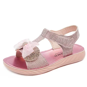 

Girls Sandals Princess Kids Sandals 2020 Summer New Children Teenagers Beach Shoes Crystal Bow-knot Sweet Soft Size 27-37