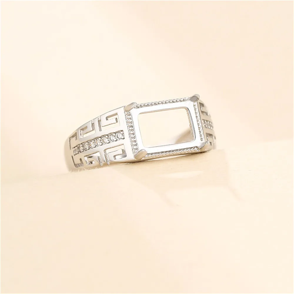Ring Setting for 9x11mm12x17mm Rectangle Cabochons Ring Blank White Gold Plated 925 Silver Zircon Adjustable Ring Base SR0176 Ring Setting for 9x11mm12x17mm Rectangle Cabochons Ring Blank White Gold Plated 925 Silver Zircon Adjustable Ring Base SR0176