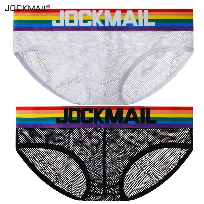 

Трусы-брифы Jockmail мужские, пикантное прозрачное Сетчатое нижнее белье радужных цветов, дышащие шорты-слипы