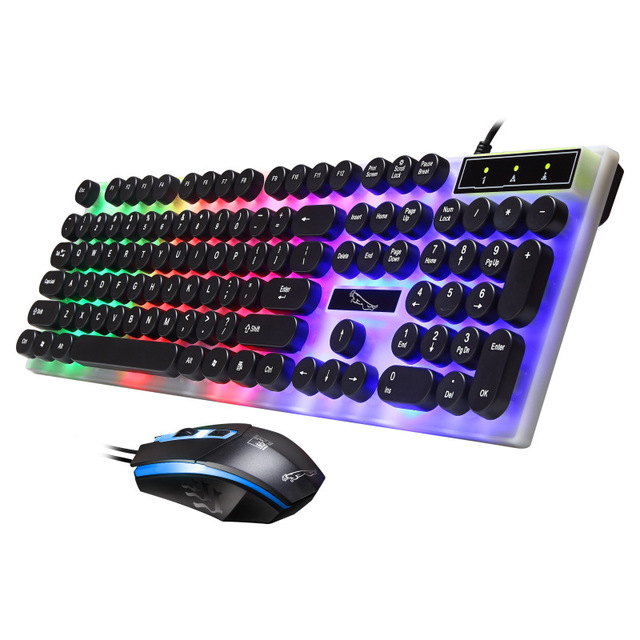 Backlit Keyboard led Backlit Gaming Keyboard Retro Punk USB Wired Backlit Gaming Desktop Keyboard 104 Key Round Keycap
