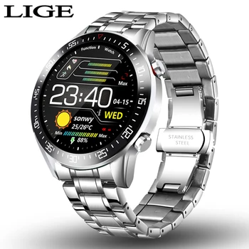 

LIGE Luxury brand mens watches 2020 New Steel band Fitness watch Heart rate blood pressure Activity tracker Smart Watch For Men