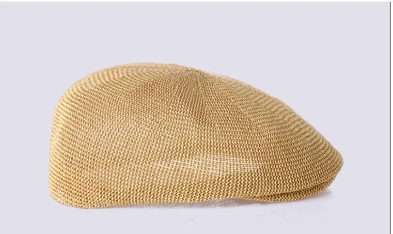 Männer Sommer Stroh Sun Hut Newsboy Caps Atmungsaktiv Männlichen Baskenmütze Flache Kappe Unisex Peaky Blinder Mesh Dad Hüte – Detail 13