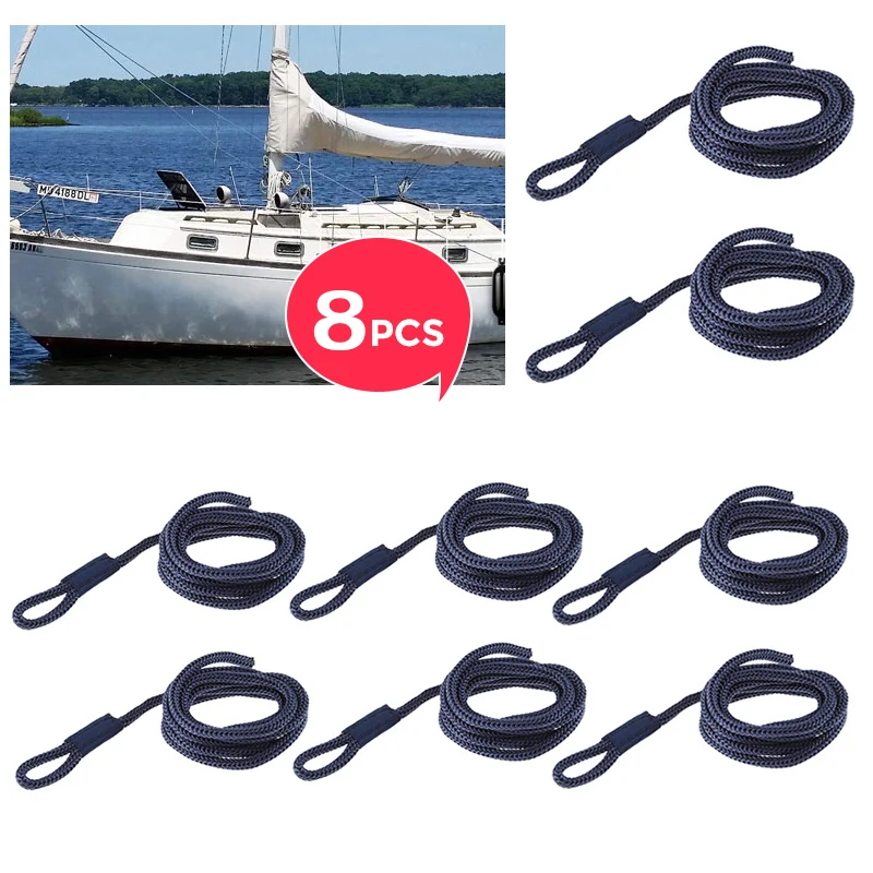 8 Pcs Boat Fender Line 0.24" Thickness 5 FT Double Braided Fender Line Marine Mooring Line For