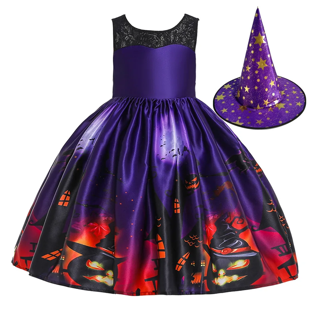 

Classic Print Tank Top Purple Halloween Dress for 3-8 Years Girls A-Line First Communion Party Decorations