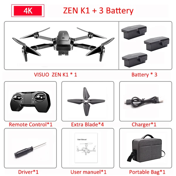 Visuo ZEN K1 gps Радиоуправляемый Дрон с 4K HD двойной камерой управление жестами 5G Wifi FPV Бесщеточный двигатель полёт 28 минут Дрон VS F11 B4W SG906 - Цвет: K1 3B Portable Bag