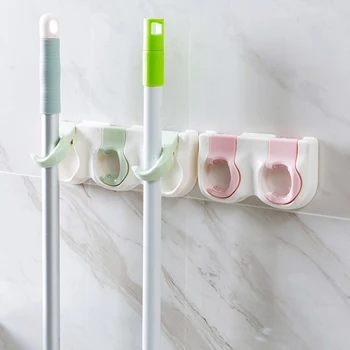 

Multifunction Wall Mounted Storage Mop Holder Kitchen Organize Mops Hanger Organizer Multifunctional Traceless Sucker Hook