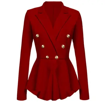 

Office Lady Autumn Lapel Collar Double-breasted Ruffled Hem Blazer Short Coat