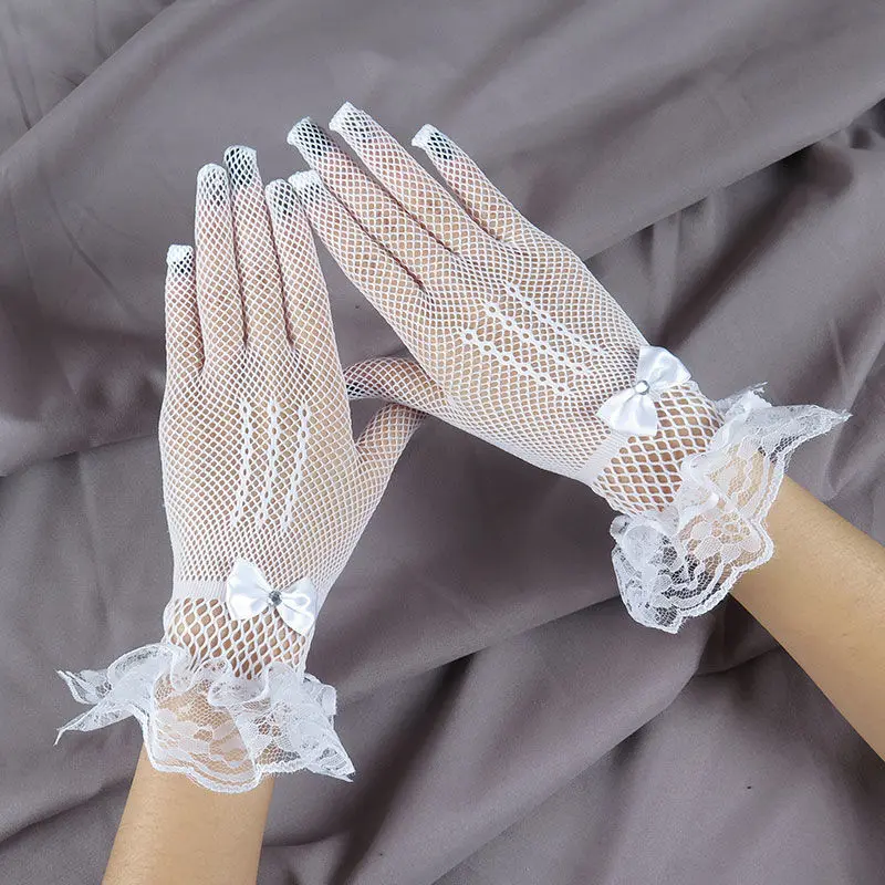 

Summer Lace Hollow Out Gloves For Women Driving Vintage Elastic Sun Protection Solid Sunscreen Finger Wrist Mittens Accessories