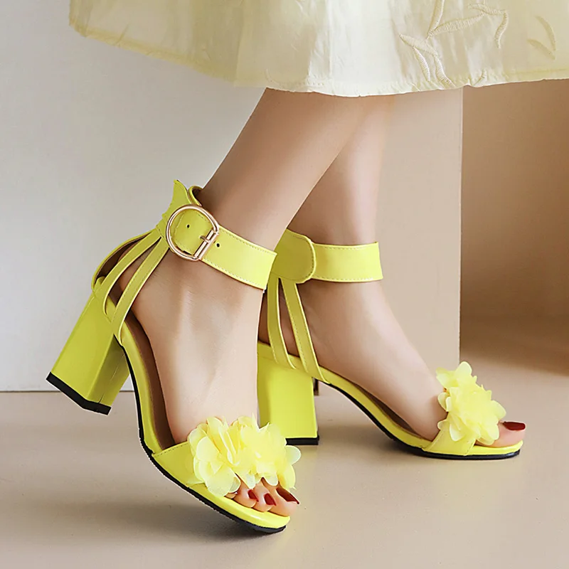 yellow suede block heels