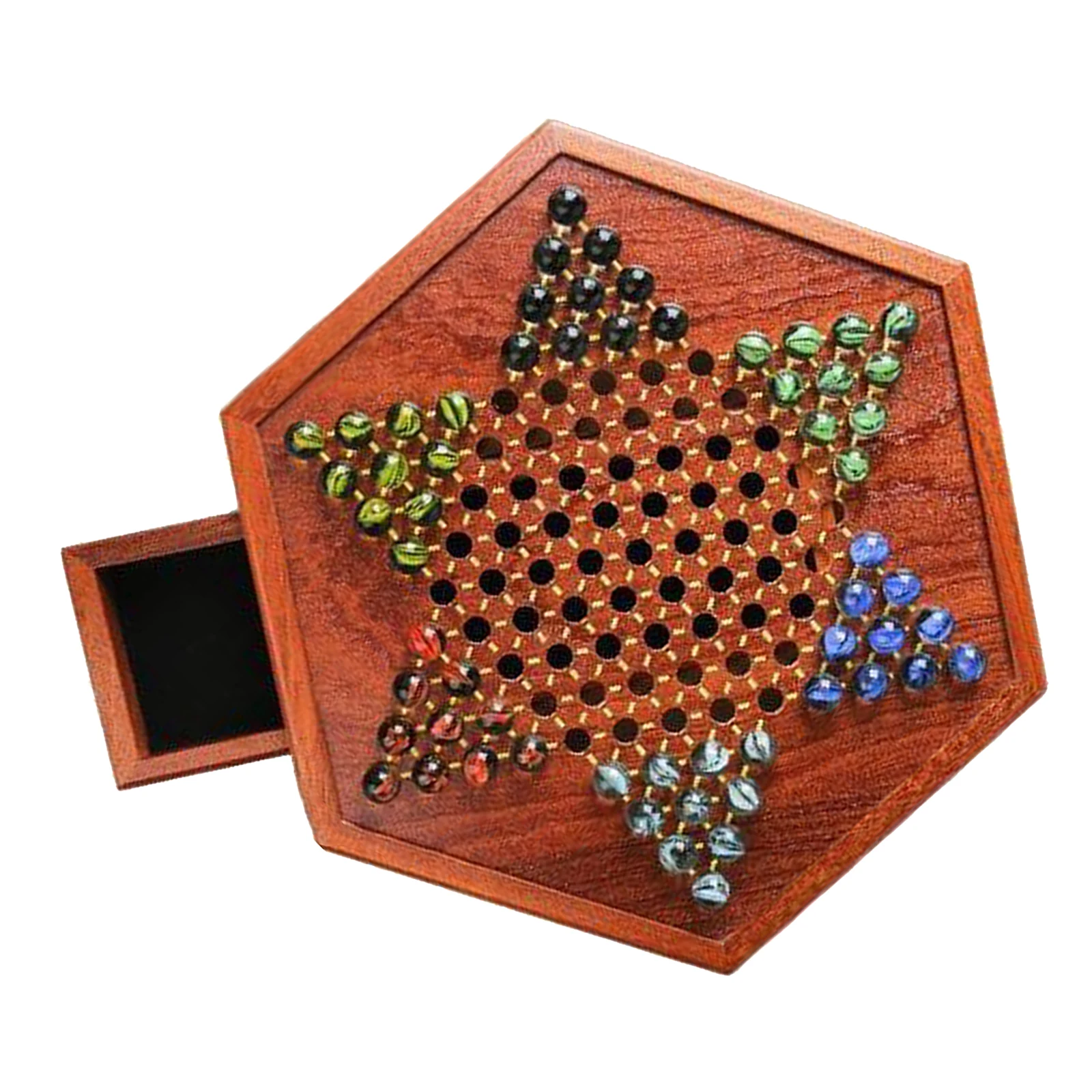 Wooden Board Game Chinese Checkers Fine Multicolor 60 Marbles Party Fun Game Toy Multiplayer Children Gifts for 6+ years old