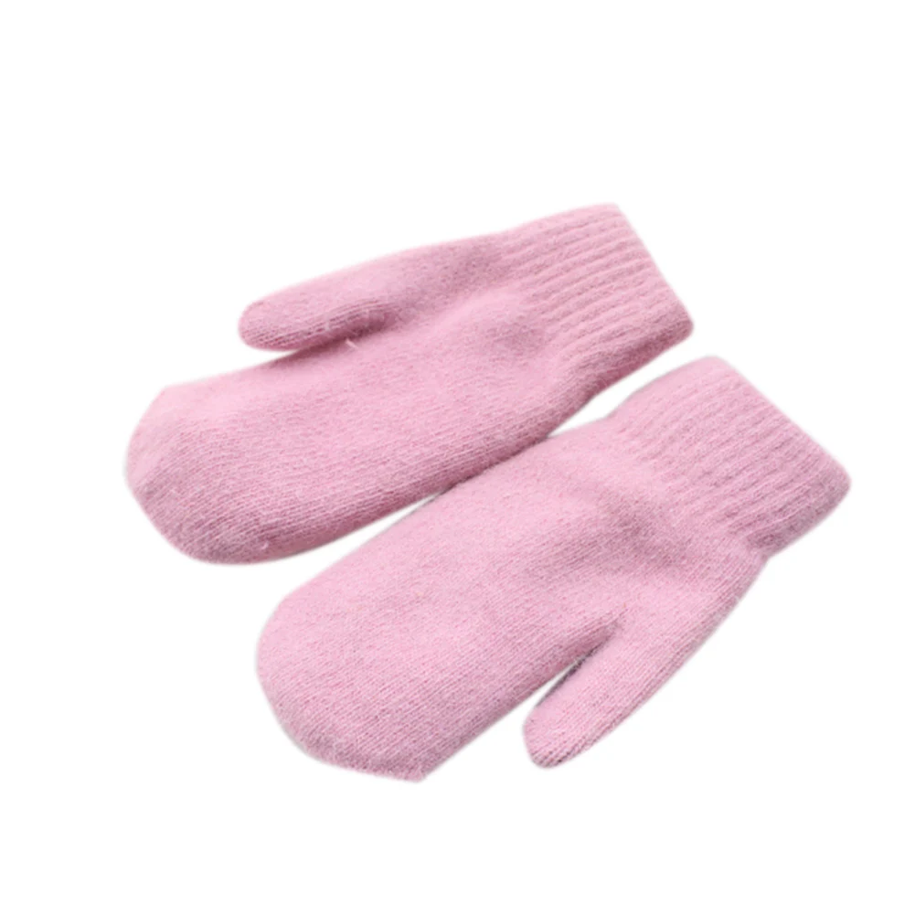 Новинка, женские зимние толстые вязаные кашемировые двухслойные плюшевые шерстяные теплые перчатки, женские милые перчатки с длинными пальцами, варежки - Цвет: pink