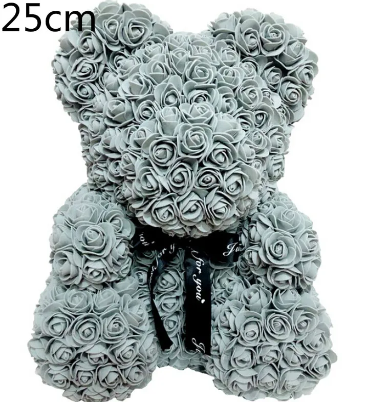 25cm Gray 40 см 25 см Валентина Роза Медведь Сердце цветок подарок для подруги День рождения Свадьба искусственные вечерние Декор для дома цвет красного вина розовый - Цвет: 25cm Gray