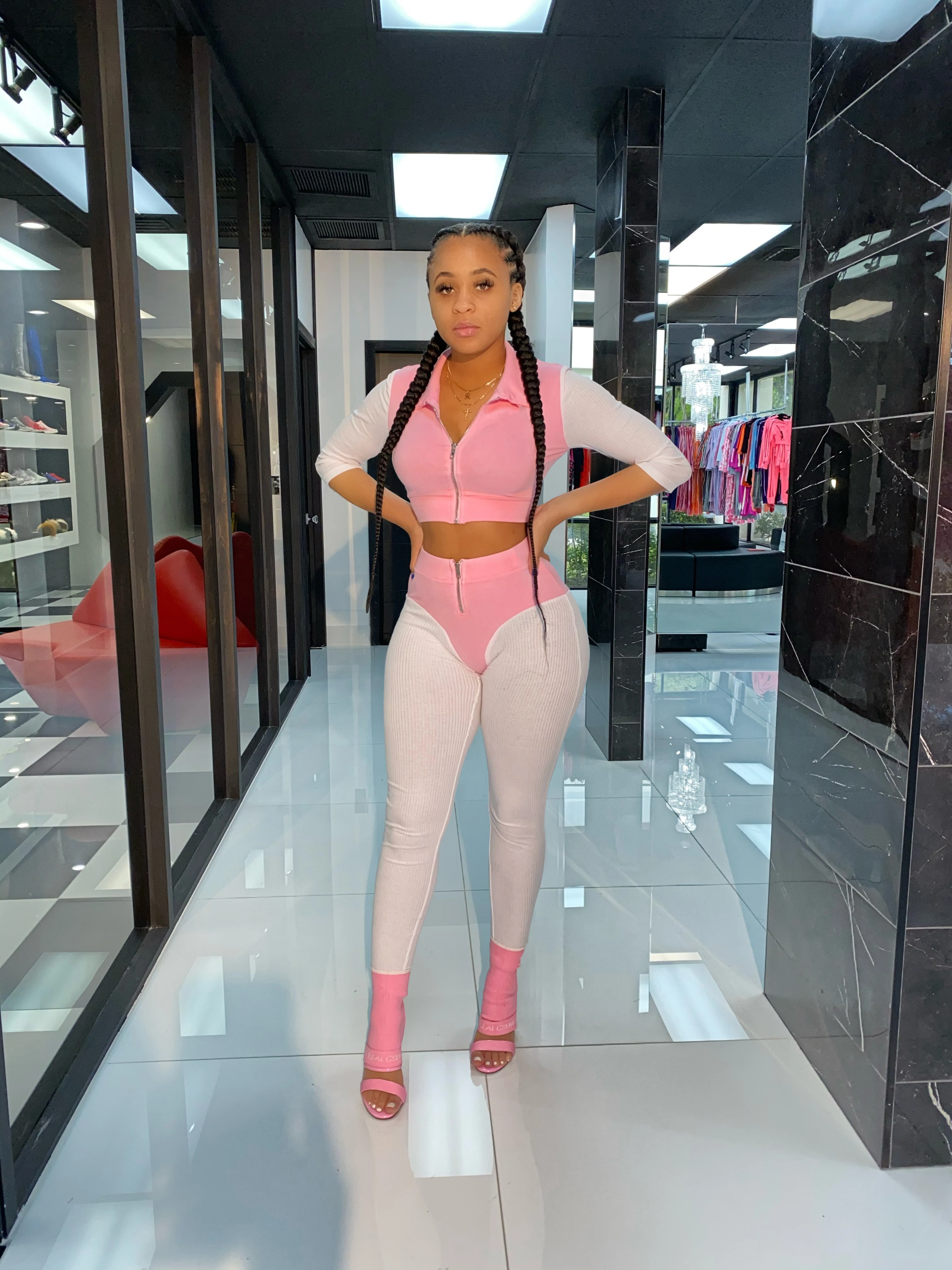 

New Sexy Rib Knit Tracksuit Women Two Piece Body-con Outfits Fitness Sports Casual Sweat Suits Spring 2020