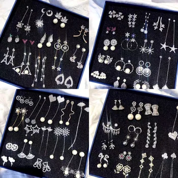 

30 Pcs/lot silver color top quality women earrings jewelry fashion luxury zircon wedding earrings wholesale 200729-43