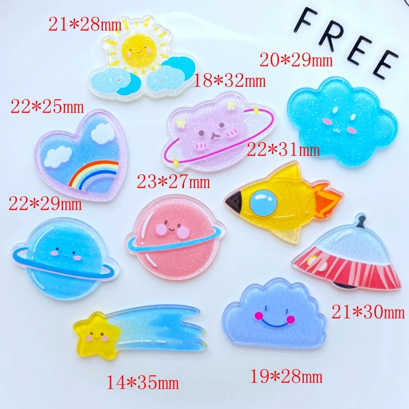 10/20pcs New Cute Acrylic Mini Beautiful Space Series Flat Back Cabochon Scrapbook Kawaii DIY Embellishments Accessories L21