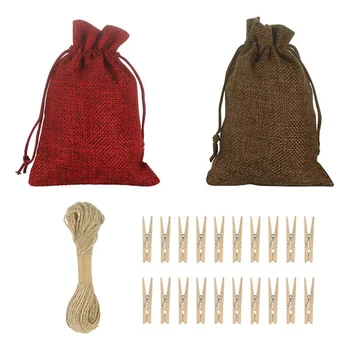 

1 Set Christmas Countdown Calendar Bag for Filling DIY Advent Calendar Set with Drawstring Resusable for Christmas LBShipping