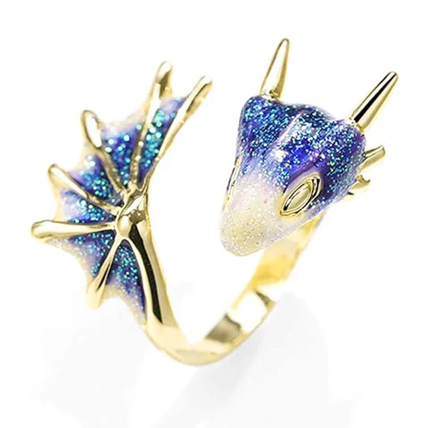 Enamel Starry Sky Small Blue Dragon Ring For Women Colorful Fresh Opening Adjustable Ring Unisex Charm Punk Jewelry Gift