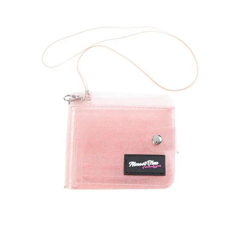 Прозрачный Модный женский кошелек из ПВХ, прозрачный короткий кошелек, маленький кошелек для денег, однотонный чехол для карт, сумка с держателем - Цвет: Pink
