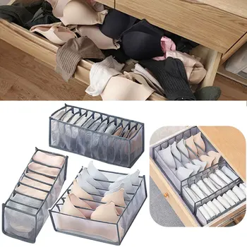 

Set of Three-Piece Gray Mesh Underwear Storage Box Panties Drawer Type Compartment Drawer Divider Save Space