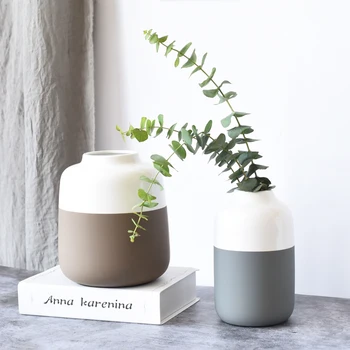 

1pc Multicolor Ceramic Vase White and Grey Porcelain Flower Vase Home Decor Water Planting Container